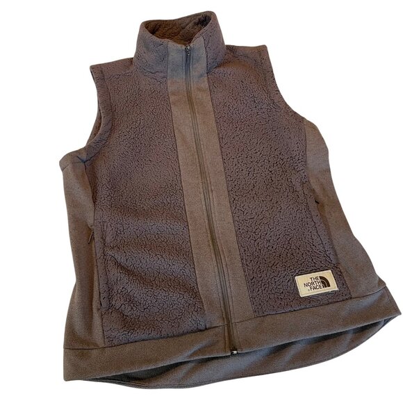 The North Face Gray Sherpa Fleece Zip-Up Vest Womens Large Highly Piling Purple - Picture 1 of 11